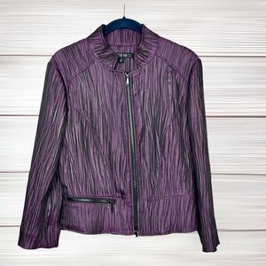Lafayette 148 Lightweight Purple Textured Short Jacket Blazer Full Zip Front 2
